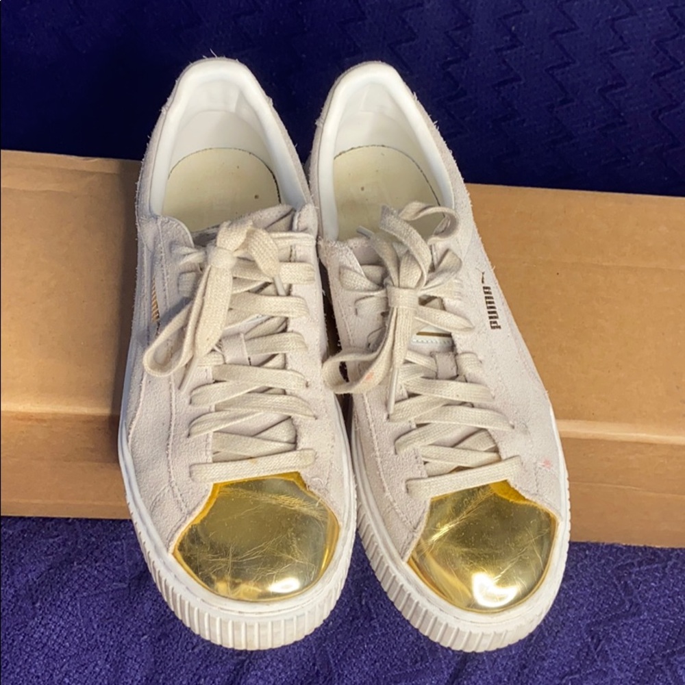 Puma platform beige suede gold toe